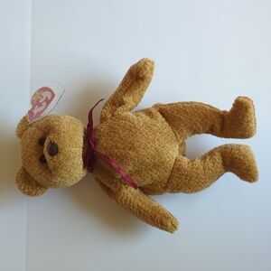 Ty Curly beanie baby bear 1993 Tush 1996 Hang Tag Brown plush